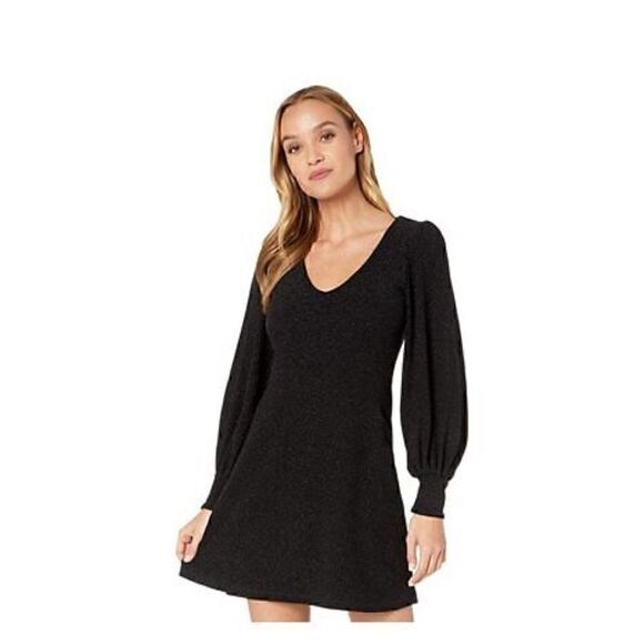 NWT Susana Monaco V-Neck Poet Sleeve Black Dress Size M - Picture 1 of 8